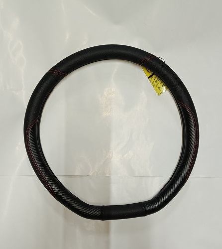 Оплeтка "М" (38 см) Эко-кожа снизу прямая на Китайские авто (черный/красная строчка)