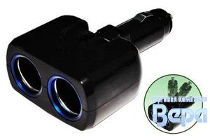 Разветвитель прикуривателя 3 гнезда (2USB) с удлинителем, с выключателем 12/24V 3100mA
