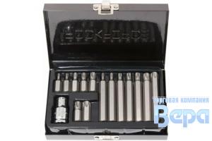 Набор вставок (бит) 15пр. TORX 1/2" (T20-T55) с битодержателем (кейс) ROCKFORCE