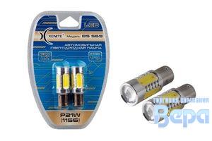Лампа диод P21W (BA15s - 1-конт) CREE'линза'+4 EPISTAR WHITE (бл/ 2шт.) 12/24V
