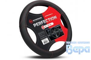 Оплeтка "М" (38 см) Эко-кожа (черный/красная нить) перфорированная вставка