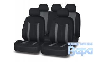 Чехол на сиденье Комплект  9пр. ESCORT (черный/серый) полиэстер.2мм поролон, 2 молн.