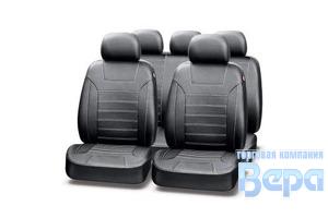 Чехол на сиденье Комплект 11пр. Экокожа PLATINUM VIP (черный) 6 молний, карман SRS AIRBAG