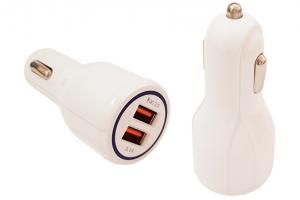 Переходник прикуривателя 2USB 12/24V разъем: 5V-QC 3.0, 3.1А (белый) световой контур