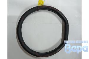 Оплeтка "М" (38 см) Эко-кожа снизу прямая на Китайские авто (черный/белая строчка)