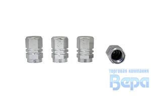 Колпачки на ниппель (набор -4 шт) металл.(Серебро) шестигранные алюминиевые