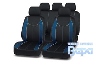 Чехол на сиденье Комплект 11пр. ESCADA (черный/синий) полиэстр+карбон, 3мм поролон, 3 молнии