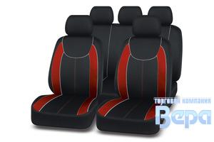 Чехол на сиденье Комплект 11пр. ESCADA (черный/красный) полиэстр+карбон, 3мм поролон, 3 молнии