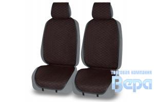 Накидка на сиденье на СИЛИКОНЕ -передние (2шт) FOCUS (черный/красная нить) тёплый шелк, ромб