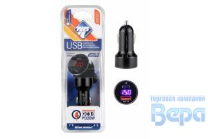 Зар.уст-во в прикуриватель для моб.устройств 1USB+ Type-C+ цифровой LED вольтметр 6000mA 12/24V