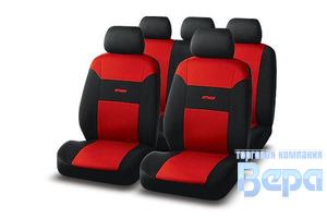 Чехол на сиденье Комплект 11пр. FORSAGE-17 (черный/красный) полиэстер,4 молнии, 3мм порол.