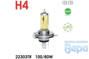 Лампа H 4 (P43t-38) 100/80W 12V Halogen Trofi+30% яркости (желтая)+перчатка