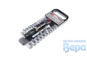 Набор головок с трещоткой 25пр. 1/4" & 3/8" DR 6-гранных (пластик. держатель)