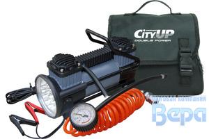 Компрессор 2-х цилиндр CITY UP 619 Double Piston Tyre Inflator (60л/мин;10А) с фонарем + клеммы