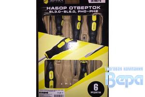 Набор отверток  6пр. (SL3.5 3x75, SL5.5 5x100, SL6.5 6x125; PH0 3x75, PH1 5x100,PH2 6х125) ЭВРИКА