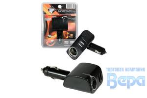 Разветвитель прикуривателя 1 гнездо (2 USB) стационарная 12/24V LED-подстветка,2100mA