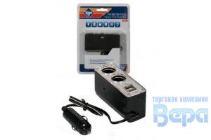 Разветвитель прикуривателя 2 гнезда (2USB) c удлинителем 12V