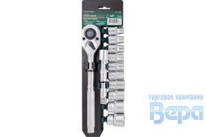Набор головок с трещоткой 12пр. 1/2" 6-ти гранных + удлинителем 10-24мм (на держателе) ROCKFORCE