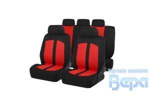 Чехол на сиденье Комплект 11пр. LEADER (черный/красный) полиэстер/сетка, 3 молнии, 2 мм поролон