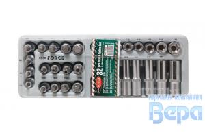 Набор головок 32пр. 1/2"DR. Е-профиль, насадки Spline (E10-24мм.T50-70.M5-16) в лотке